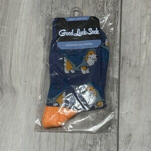Women's Blue Corgi Shark Pattern Socks with Orange Heel